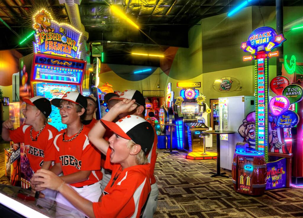 team of kids in the arcade at edisons entertainment
